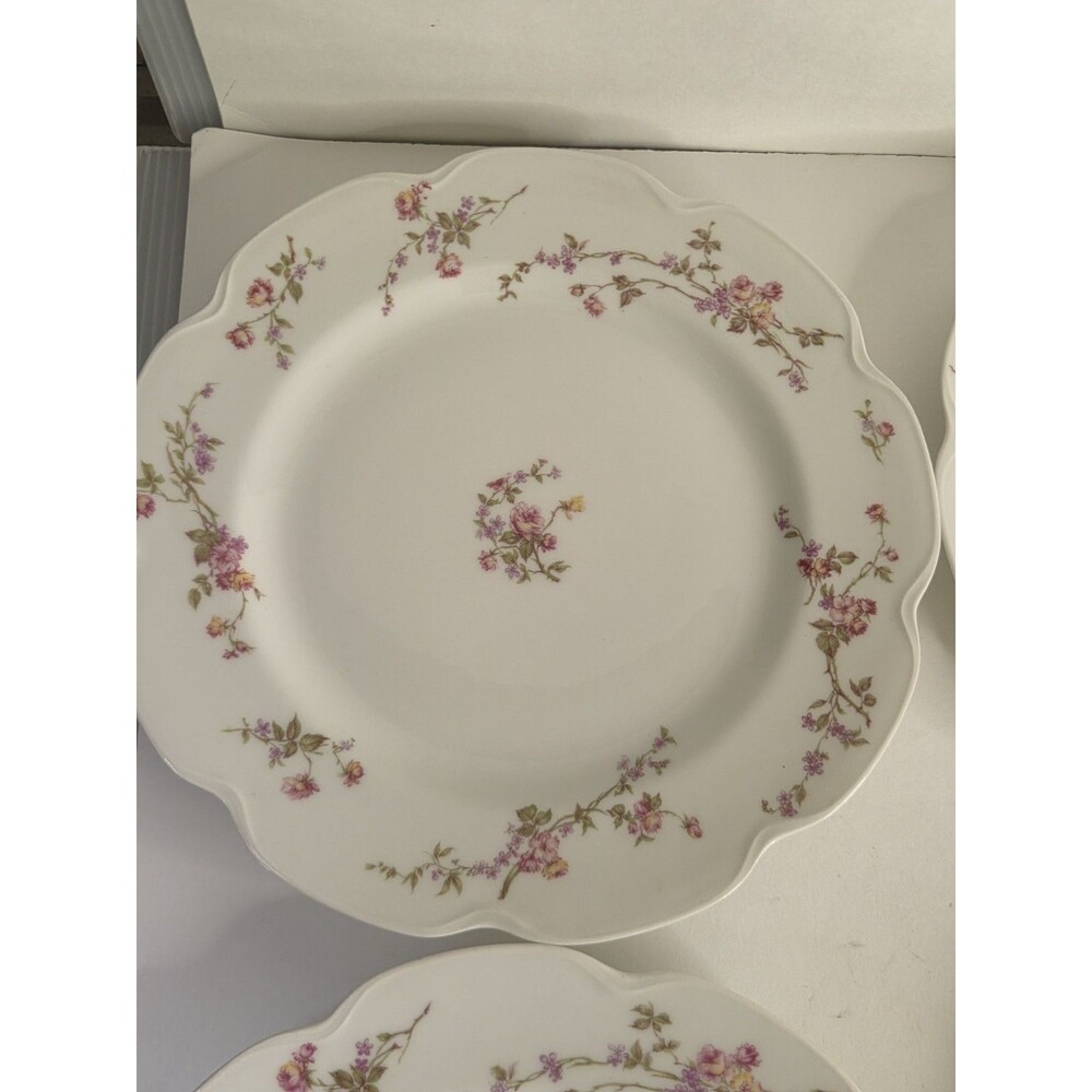 Antique Set Of 6 Haviland Limoges Scalloped Dinner Plates Floral Roses Schleiger - Picture 13 of 16